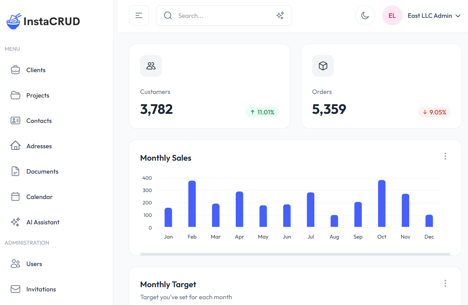 InstaCRUD Dashboard